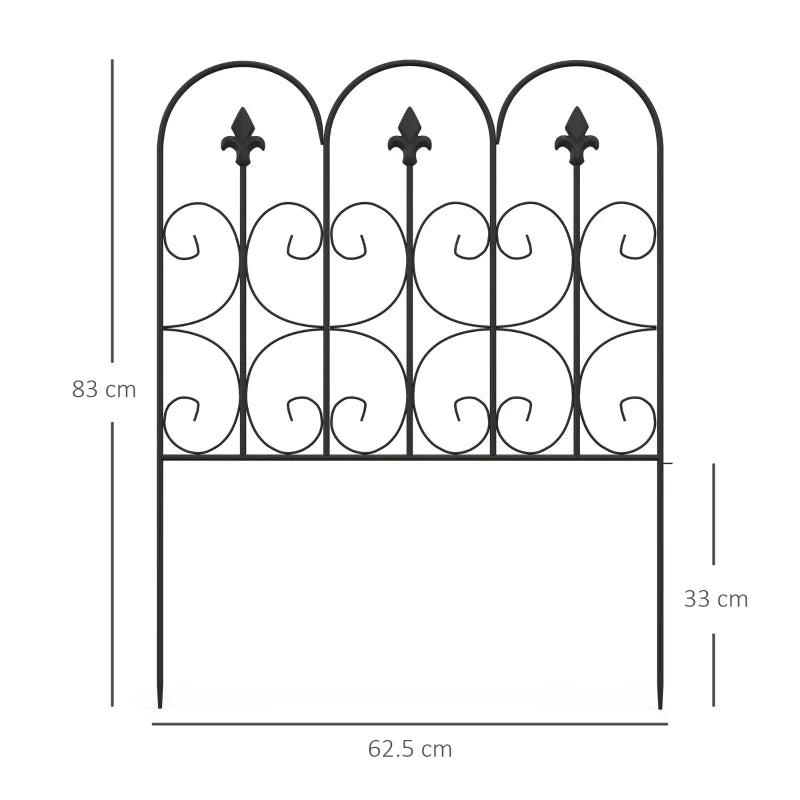 Outdoor Picket Fence Panels 5PC, Rustproof Metal Wire Border, 83cm H x 3m L Black