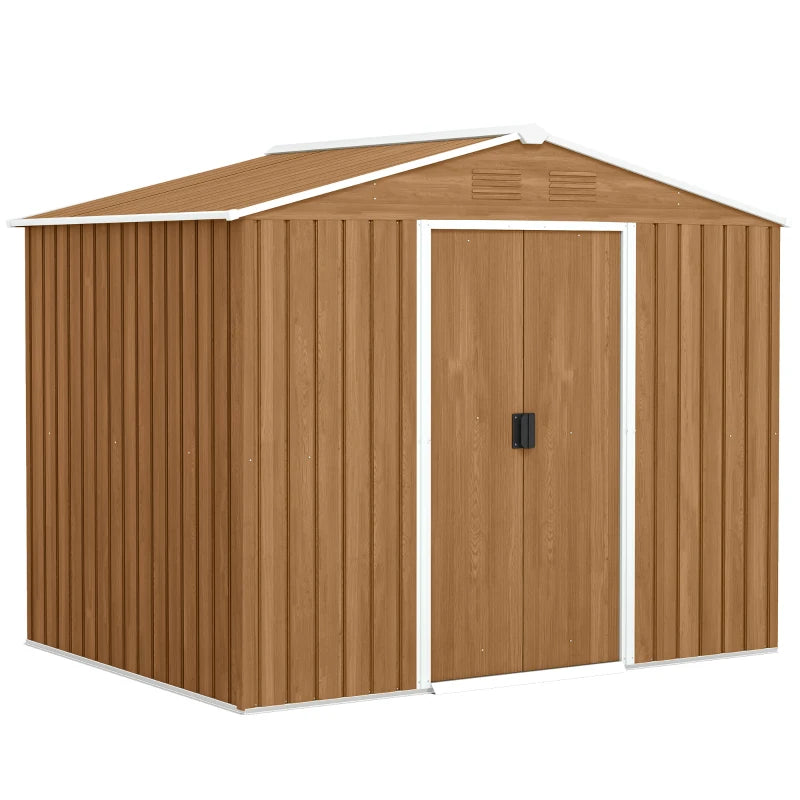 Galvanized Steel 8x6 Metal Storage Shed with Sloped Roof & Double Doors, Brown Finish