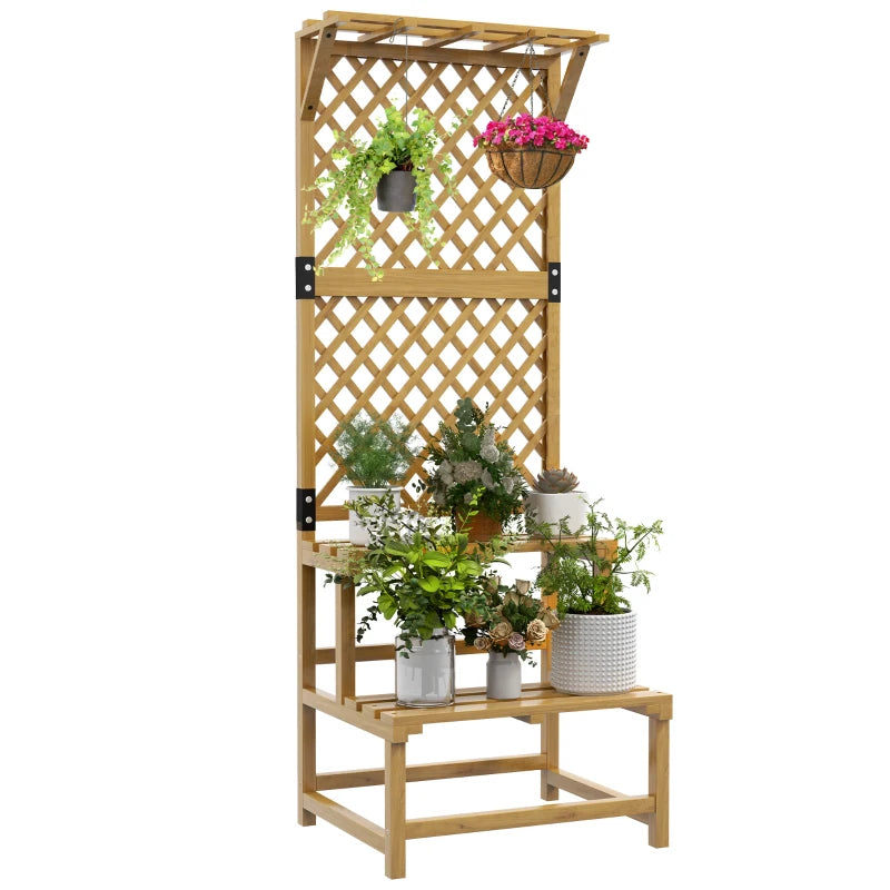 Natural Wood Plant Stand with Trellis, Perfect for Supporting Climbing Vines