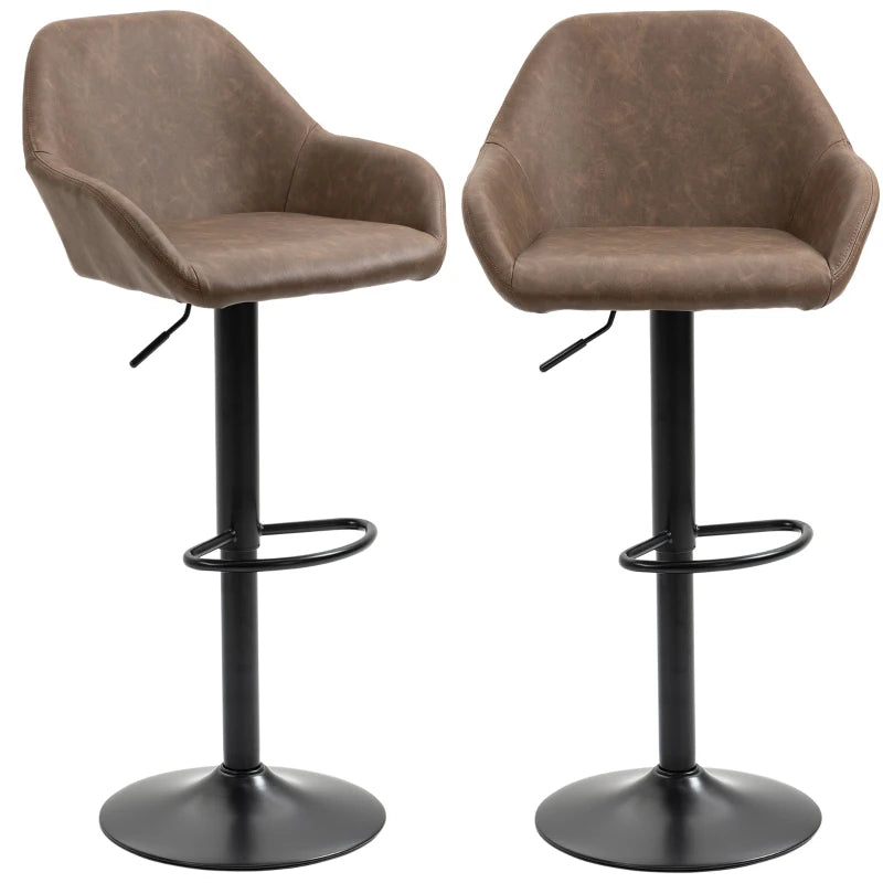 PU Leather Bar Stools Set of 2, Height Adjustable with Footrest