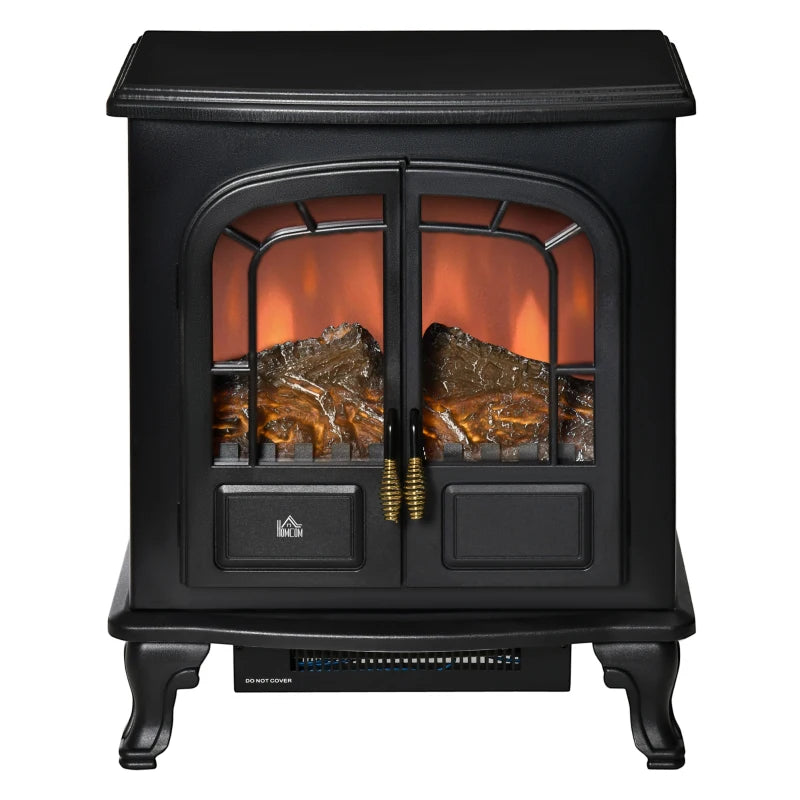 Portable Fireplace Stove – LED Flame, 1000/2000W Heater, Black