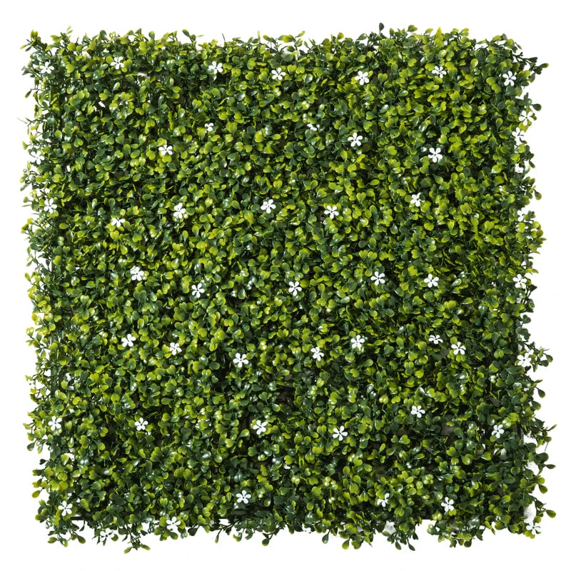 Grass Privacy Fence Panels with Artificial Boxwood and Flowers for Home, 12PCS 50x50cm