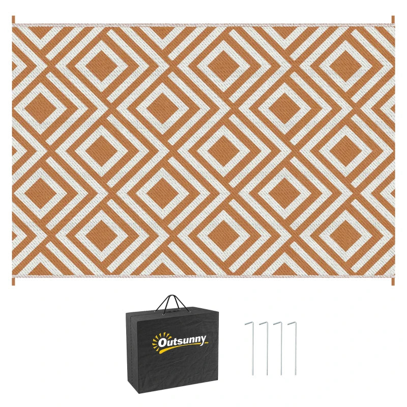 Brown Reversible Outdoor Rug with Stakes and Carry Bag – 182x274cm Plastic Straw Mat