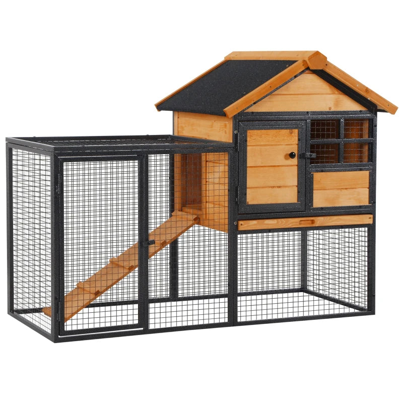 Wood-Metal Elevated Pet Hutch for Rabbits & Guinea Pigs