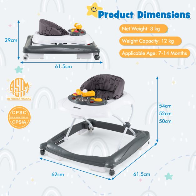 Toddler Push Walker with Activity Center and 3 Adjustable Heights