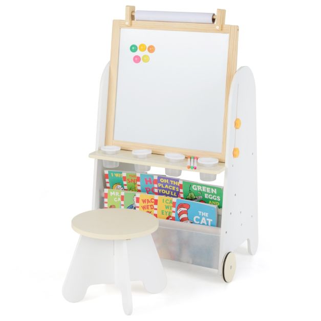 Toddler 4-in-1 Activity Table Set with Magnetic Whiteboard & Storage Shelves