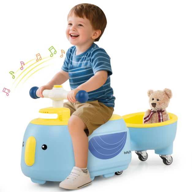 Kids Ride-On Toy Car with Trailer, Music & Lights