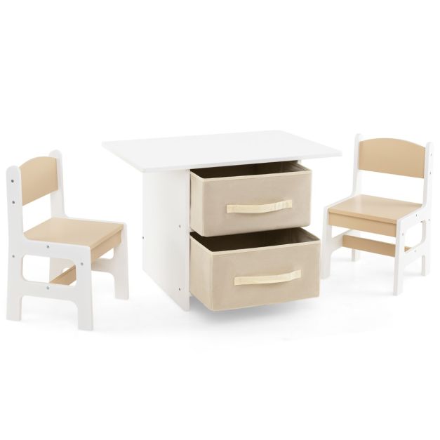 Kids Wooden Activity Table Set with 2 Chairs and Storage Bins