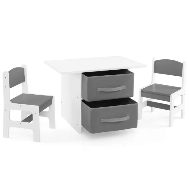 Kids Wooden Activity Table Set with 2 Chairs and Storage Bins