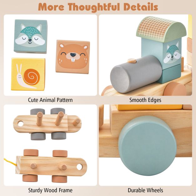 Wooden Toy Train Set with Stacking Blocks for Early Learning Learning Play & Development