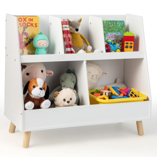 5-Cube Kids Bookshelf and Toy Organizer with Solid Wood Legs and Anti-Tipping Kits