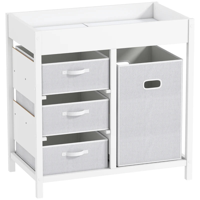 Nursery Baby Changing Unit with Storage Drawers and Changing Mat – White, 84x84.5 cm