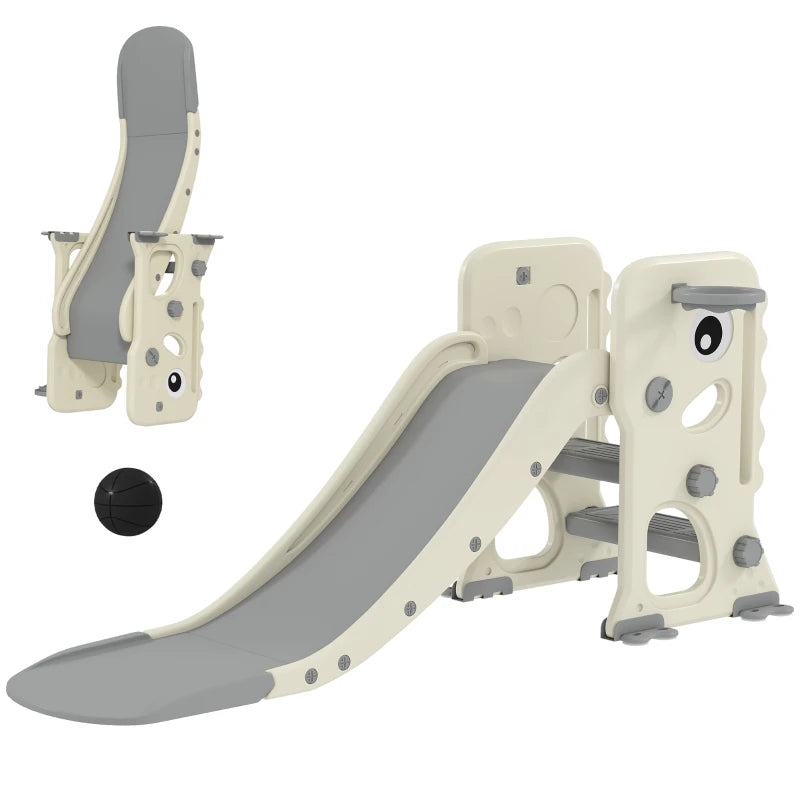 Cream White 3-in-1 Kids Slide with Climber and Basketball Hoop – Indoor Use Ages 2-5