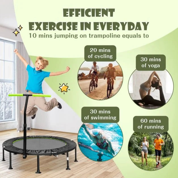 Kids 110 cm Mini Trampoline with Adjustable Handrail for Balance