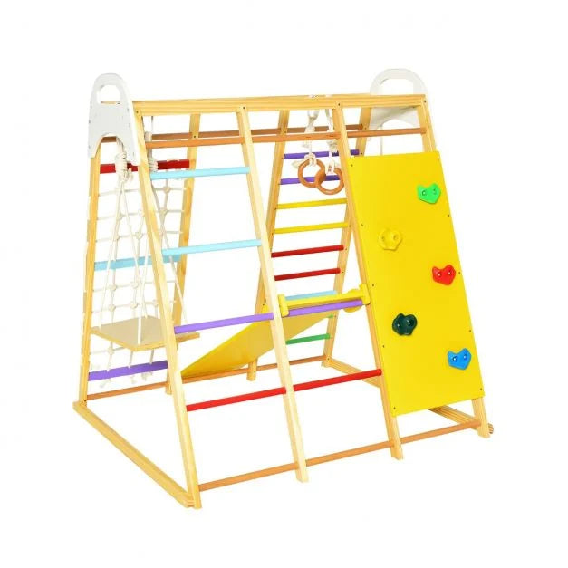 8-in-1 Wooden Jungle Gym Playset with Climber and Monkey Bars