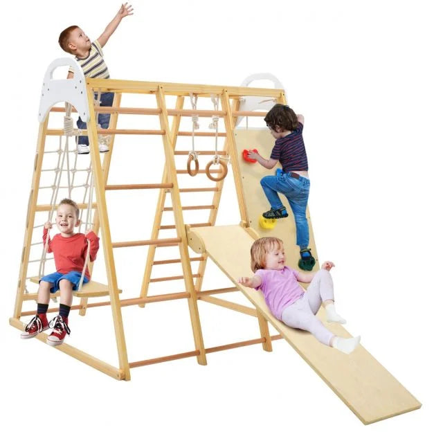 8-in-1 Wooden Jungle Gym Playset with Climber and Monkey Bars