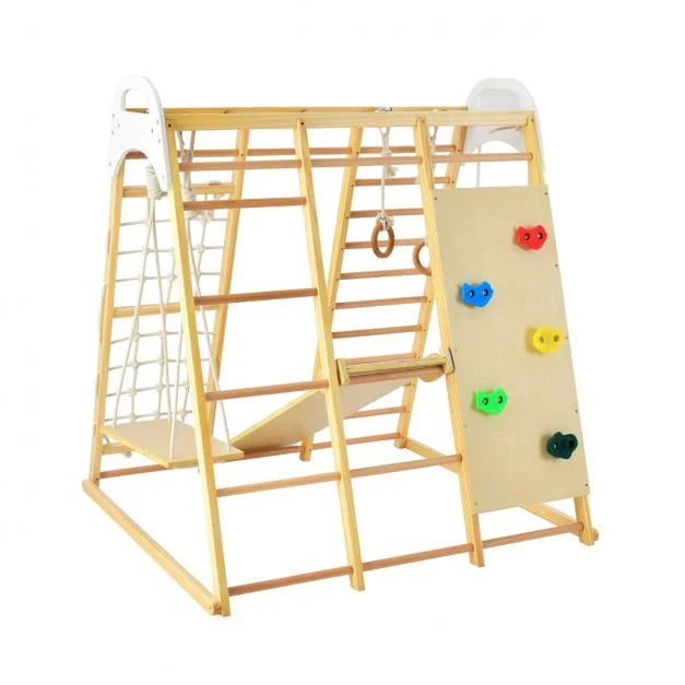 8-in-1 Wooden Jungle Gym Playset with Climber and Monkey Bars