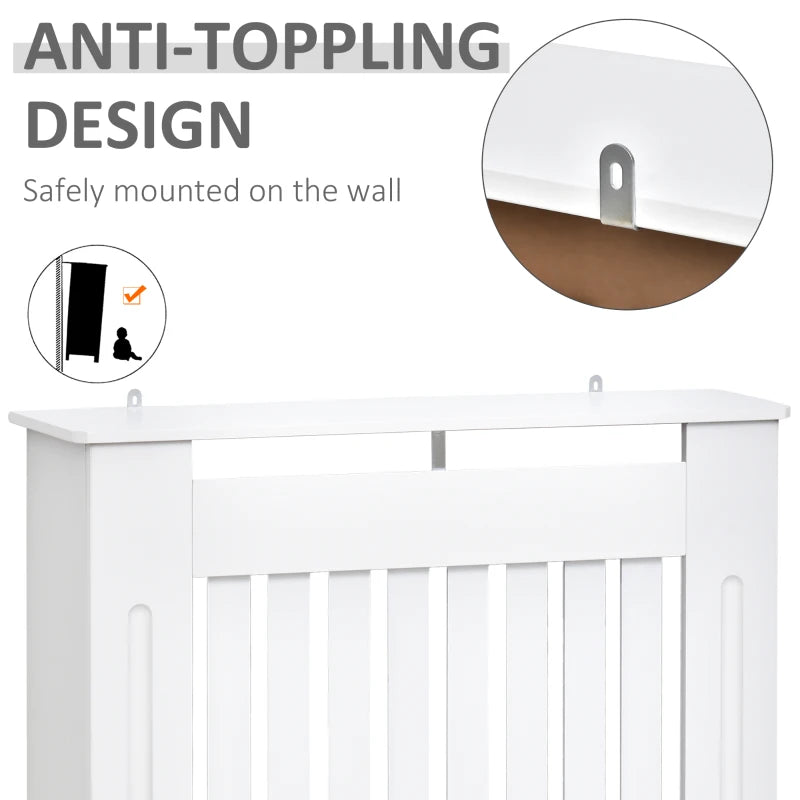 Slatted Radiator Cover Cabinet in White, MDF Lined Grill, 78x19x81 cm