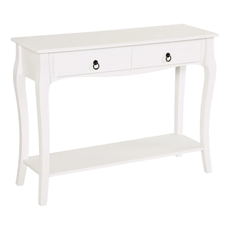 Console Table with Storage Drawers & Shelves, Ivory White Side Desk