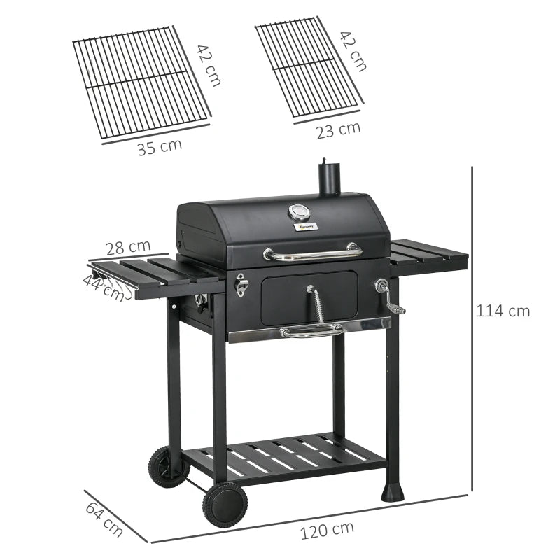 Charcoal BBQ Grill with Thermometer, Adjustable Pan & Warming Rack – Outdoor Ready