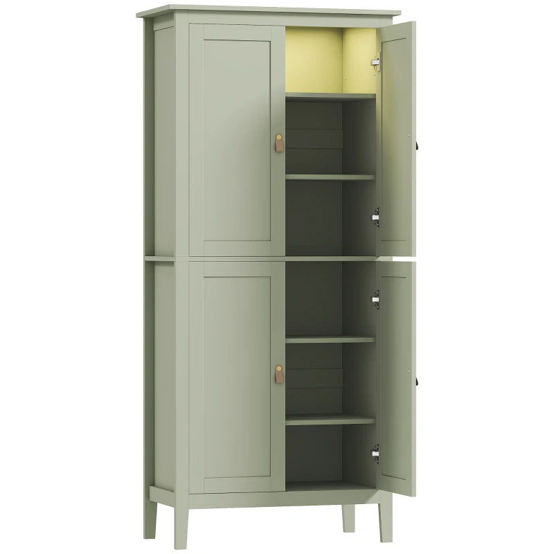 Tall Kitchen Cupboard with LED Light Sensor, Modern Green Finish