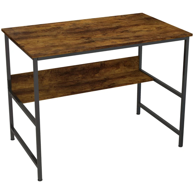 Rustic Brown Computer Desk – 2-Tier, 100x60cm