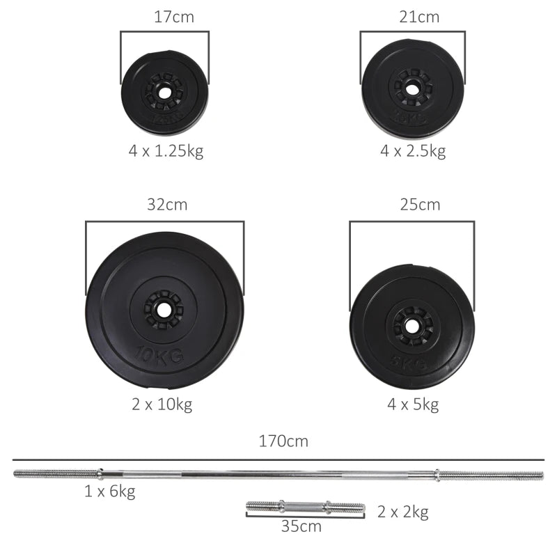Home Gym Adjustable Dumbbell & Barbell Set – 65kg, Black