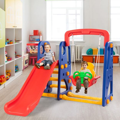 3-in-1 Toddler Slide and Swing Set with Basketball Hoop, Outdoor Play Activity