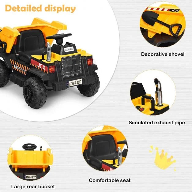 3-Speed Electric Ride-On Dump Truck for Kids with Remote Control & Music
