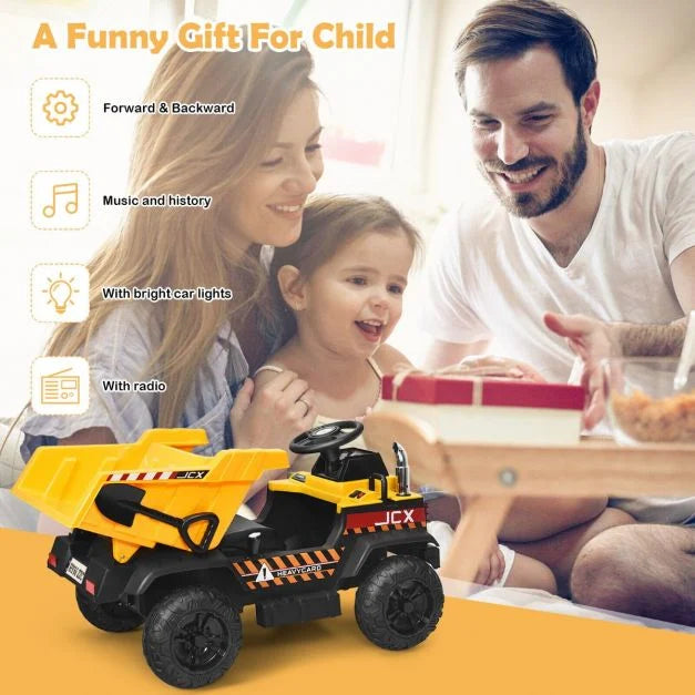 3-Speed Electric Ride-On Dump Truck for Kids with Remote Control & Music