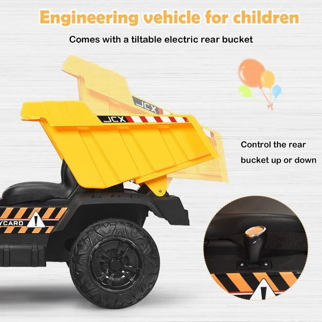 3-Speed Electric Ride-On Dump Truck for Kids with Remote Control & Music