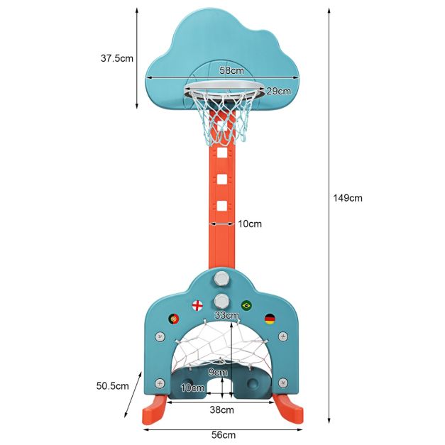 3-in-1 Toddler Basketball Hoop Set with 5 Adjustable Height Levels