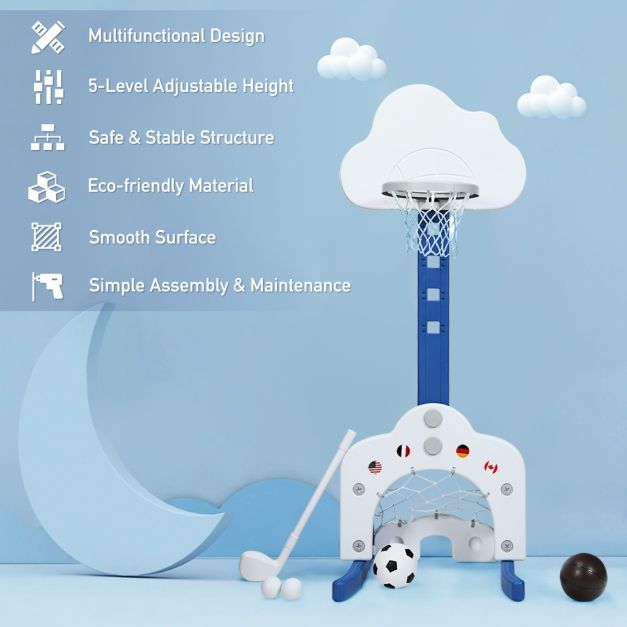 3-in-1 Toddler Basketball Hoop Set with 5 Adjustable Height Levels