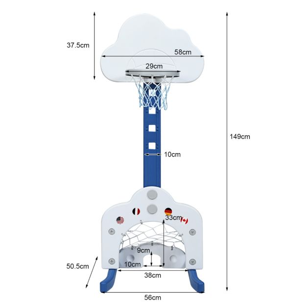 3-in-1 Toddler Basketball Hoop Set with 5 Adjustable Height Levels