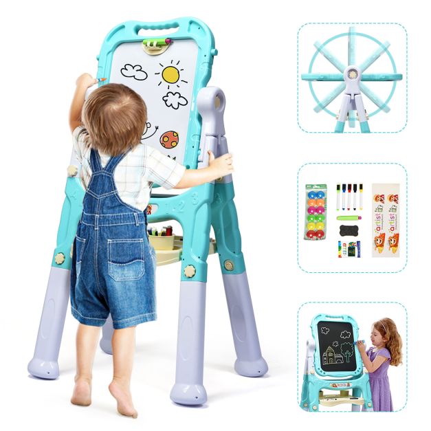 Double-Sided Kids Easel with Magnetic Board for Painting and Art