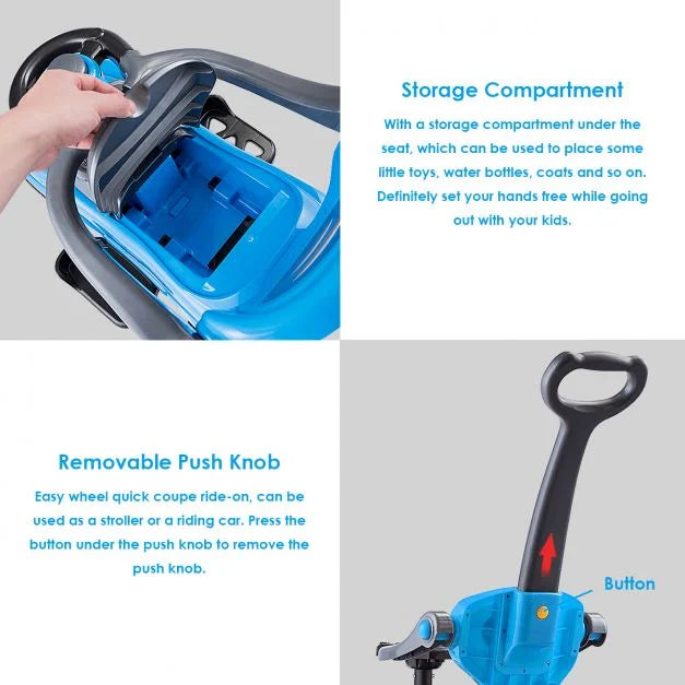 Kids 3-in-1 Ride-On Car with Push Handle for Toddlers and Young Kids