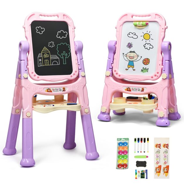 Double-Sided Kids Easel with Magnetic Board for Painting and Art