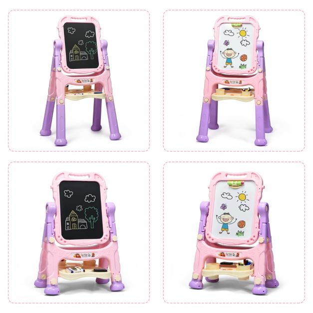 Double-Sided Kids Easel with Magnetic Board for Painting and Art