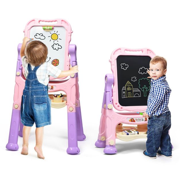 Double-Sided Kids Easel with Magnetic Board for Painting and Art