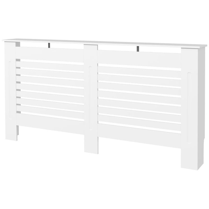 Radiator Cabinet, White MDF Cover with Horizontal Slats, 152x19x81cm