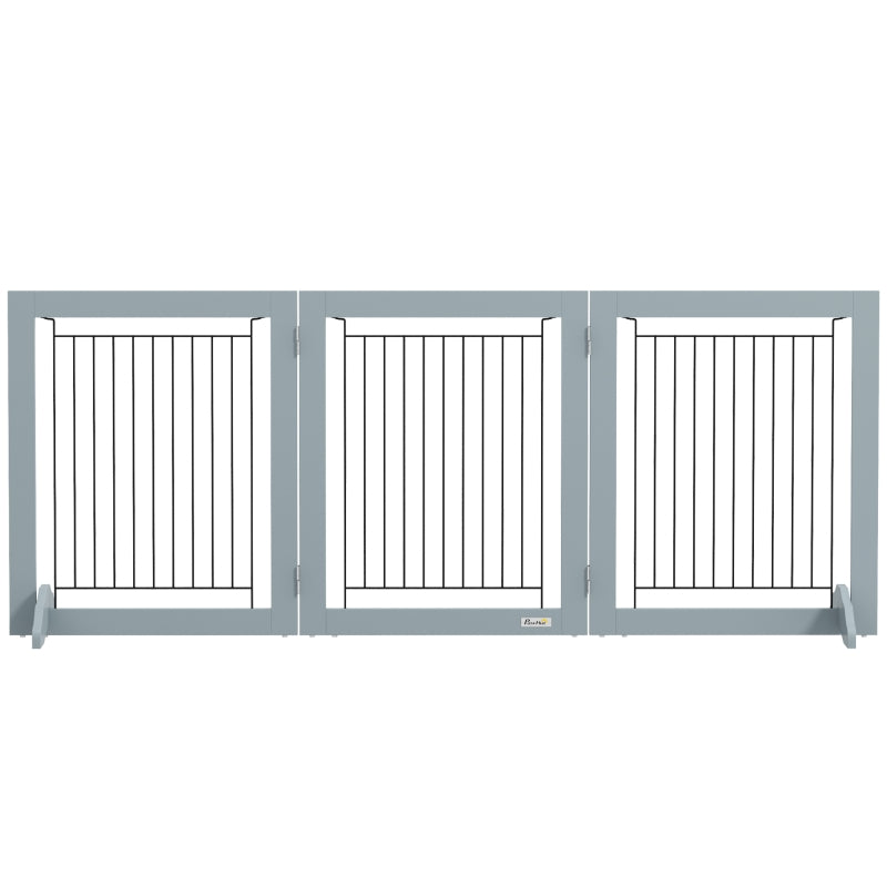 Foldable Pet Gate, 3 Panels, Support Feet – Grey