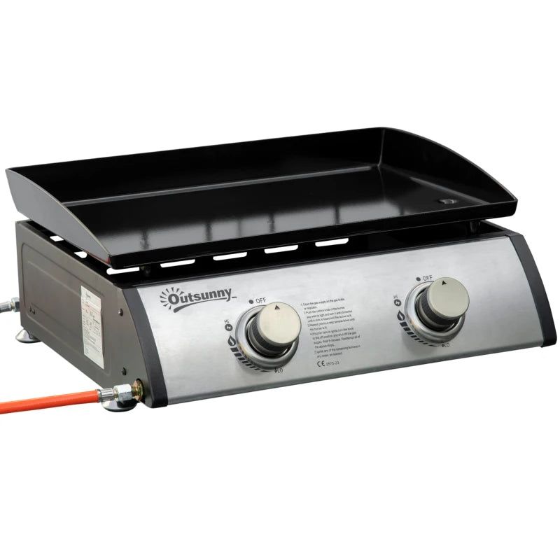 Portable Tabletop Gas BBQ Grill with 2 Burners Non-Stick Griddle, 6kW for Camping & Parties