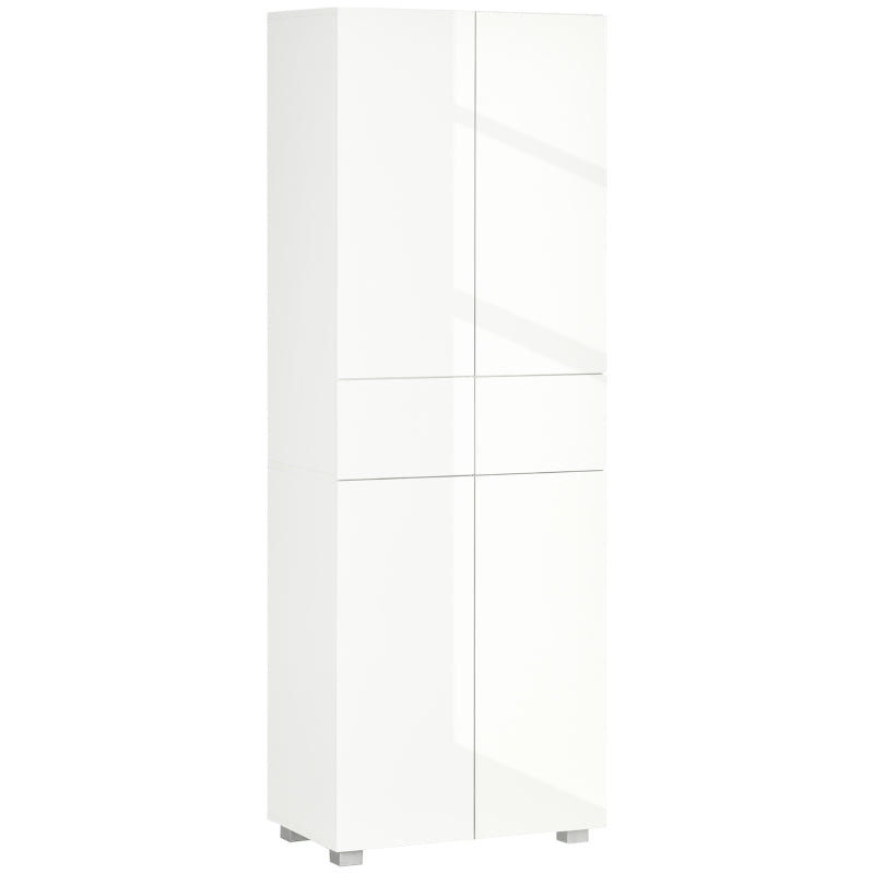 Freestanding Kitchen Cabinet, Push-Open Doors, High Gloss White