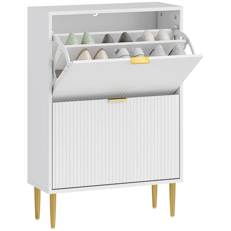 2-Drawer Narrow Flip Shoe Cabinet for Hallway, White