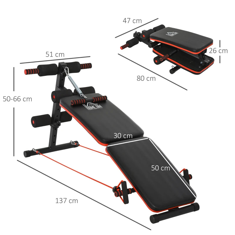 Home Gym Sit-Up Bench with Arm Rope & Adjustable Support