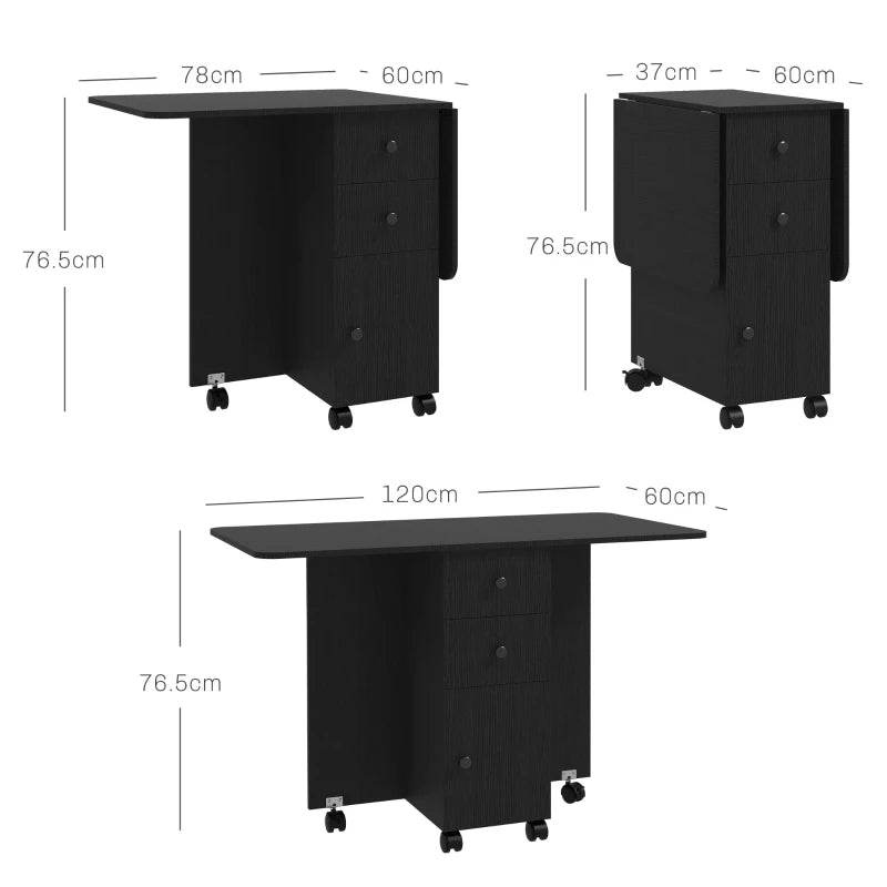Multi-Storage Drop Leaf Dining Table – Seats 6, Distressed Black