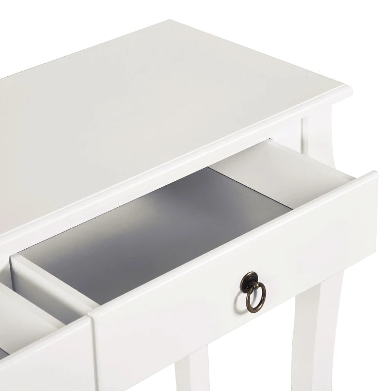 Console Table with Storage Drawers & Shelves, Ivory White Side Desk
