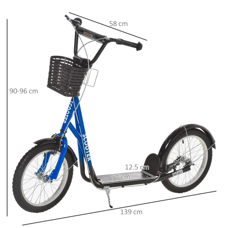 Kids Stunt Kick Scooter with Cupholder, Basket & Dual Brakes – 16" Wheels – Blue