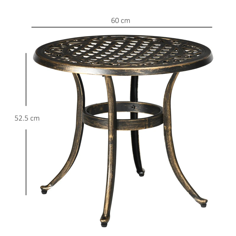 Durable Outdoor Garden Table, Cast Aluminium End Table with Anti-Slip Feet, Bronze
