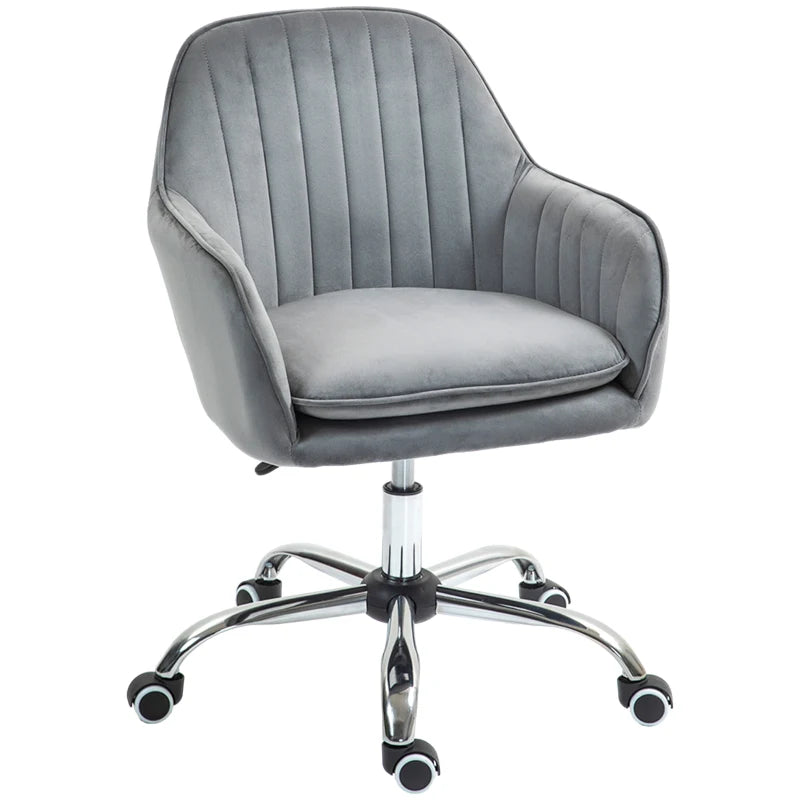 Grey Velvet Desk Chair with Wheels and Height Control
